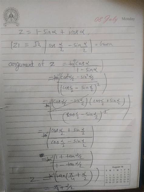 7 Find Modulus And Argument Z 1 Sin Alpha I Cos Alpha Alpha In 0 2 Pi N Z