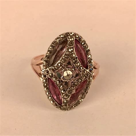 Proantic Bague Marquise En Argent Améthystes Et Marcassites d époq