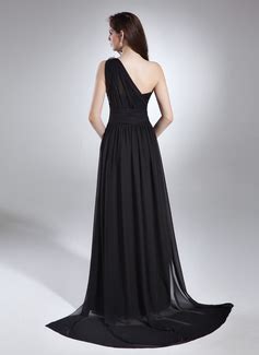 A Line Princess One Shoulder Watteau Train Chiffon Satin Evening Dress