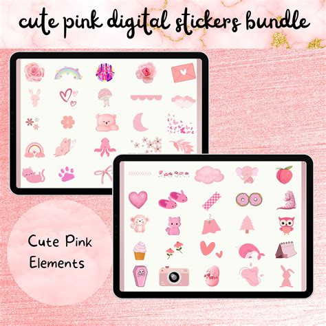 Cute Pink Stickers Digital Download Pink Digital Stickers Etsy