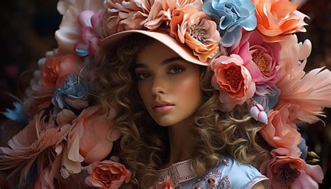 Premium Photo A Beautiful Woman With Curly Hair And A Flower Crown