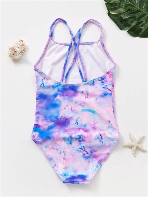 Tween Girl Tie Dye Criss Cross Backless One Piece Swimsuit Shein Usa