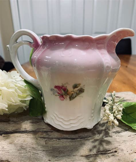 Vintage Pink And White Porcelain Creamer W Striking Floral Motif Etsy Uk