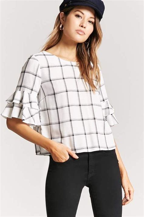 Forever 21 Plaid Flounce Sleeve Top Forever21 Tops Tops Flounce Sleeve