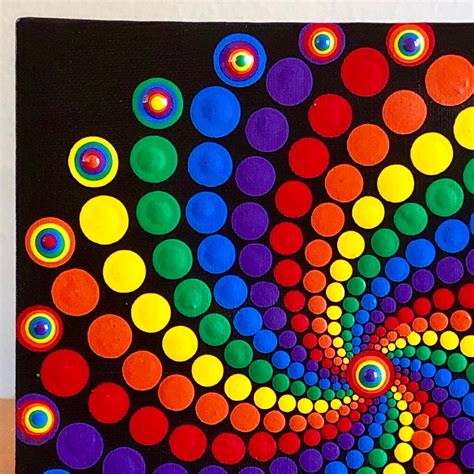 Rainbow Swirl Dot Mandala On Canvas Board X Etsy