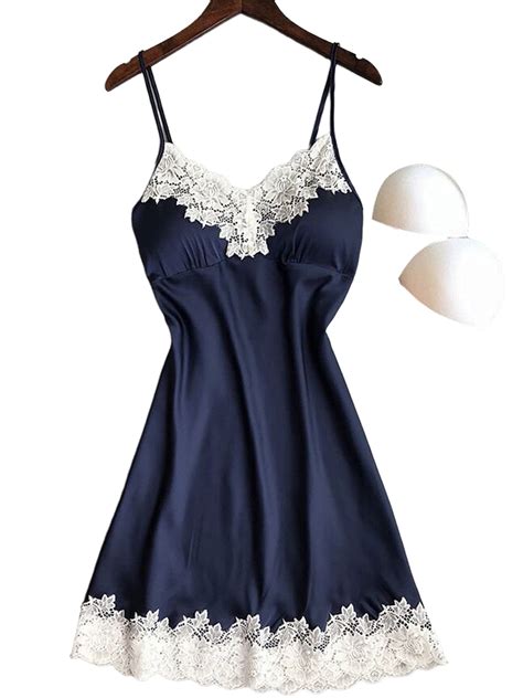 DYMADE Womens Sexy Sleepshirt Lace Chemise Nightie Gown Satin Silk Cami