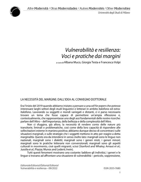 Pdf Vulnerabilit E Resilienza Voci E Pratiche Dai Margini