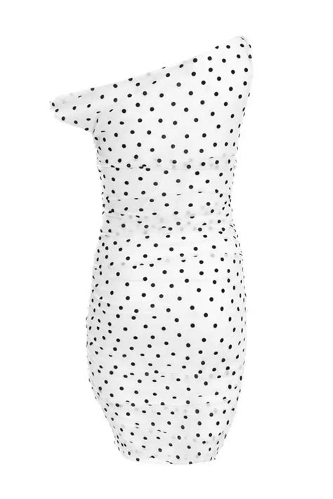 White Polka Dot Print Ruched Bodycon Mini Dress Quiz Clothing