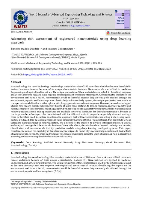 Pdf Advancing Risk Assessment Of Engineered Nanomaterials Using Deep