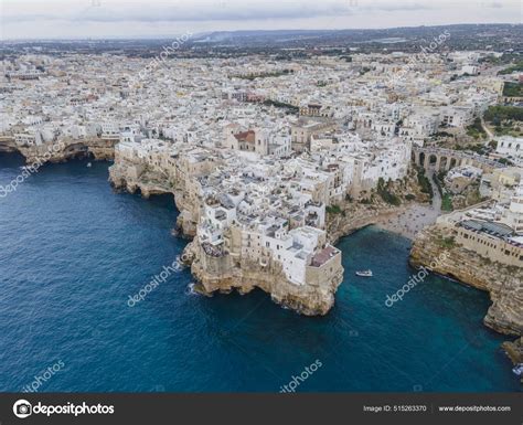 Aerial View Polignano Town White Architecture Adriatic Sea Puglia Italy ...