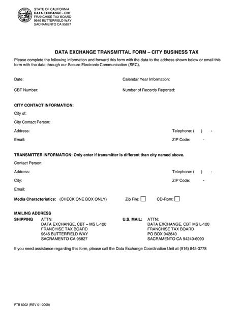 Fillable Online Ftb Ca Ftb Data Exchange Transmittal Form City