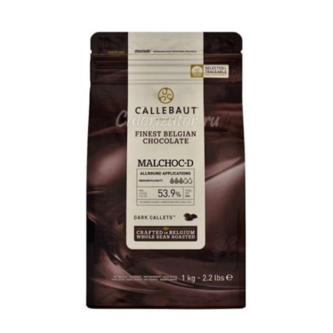 Шоколад Callebaut без сахара тёмный 53.9% - калорийность, полезные ...