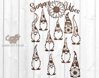 Sunflower Garden Gnome Svg Bundle Glowforge Files Laser Etsy