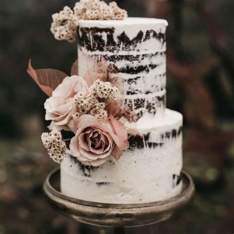 Dark Chocolate Naked Cake With Sugar Flowers
