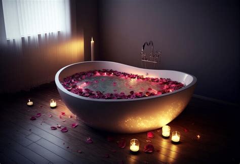 Premium Photo | An illustration bathtub with rose petals and candles ...