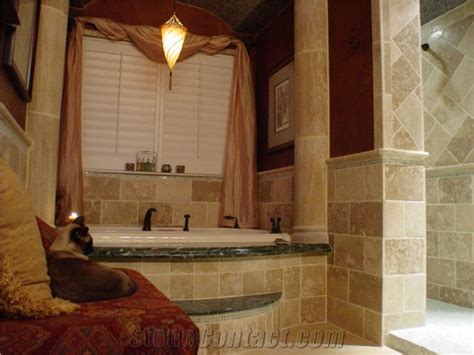 Beige Travertine Bath Design from United States - StoneContact.com