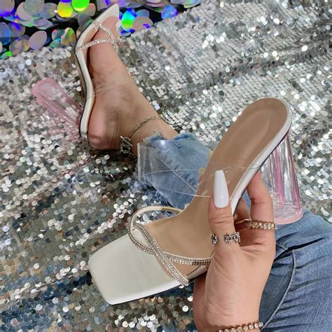 Eilyken Summer Street Style Design Crystal Pvc Transparent Square Heel