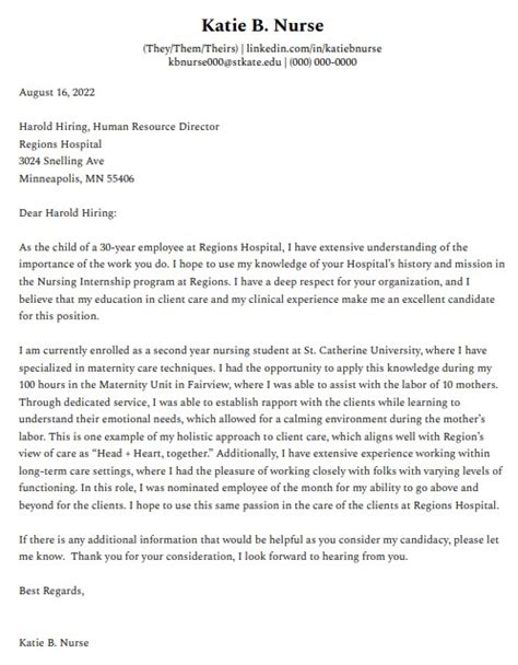 Nurse Cover Letter Example Katiecareer Virtual Career Center