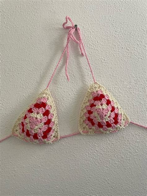 Granny Square Crochet Bikini Top 100 Cotton Yarn Depop Crochet Bikini Granny Square