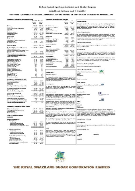 Royal Swaziland Sugar Corporation Rsscsz 2015 Abridged Report