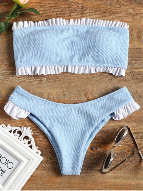 [30 Off] 2021 Ruffle Bandeau Bikini Set In Light Blue Zaful