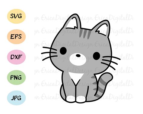 Cat SVG Cute Grey Cat Cut File Kawaii Cat Cutting File Kitty - Etsy Canada