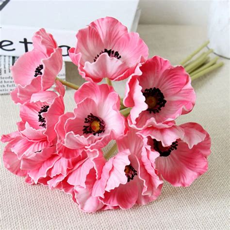 10 St Ck K Nstliche Blumen Pu Mohn Blumenstrau Echte Ber Hrung Gef