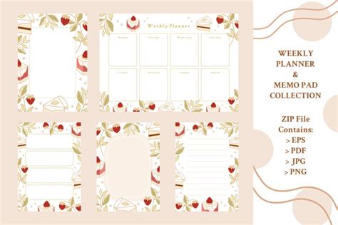 Cute Cake Weekly Planner Memo Pad Notepad Template Set