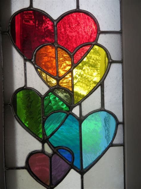 Rainbow Love Stunning Stained Glass Hearts Suncatcher Panel Pewtermoonsilver Stained Glass