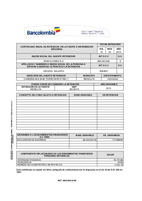 Modelo De Certificado De Retencion En La Fuente Financial Report