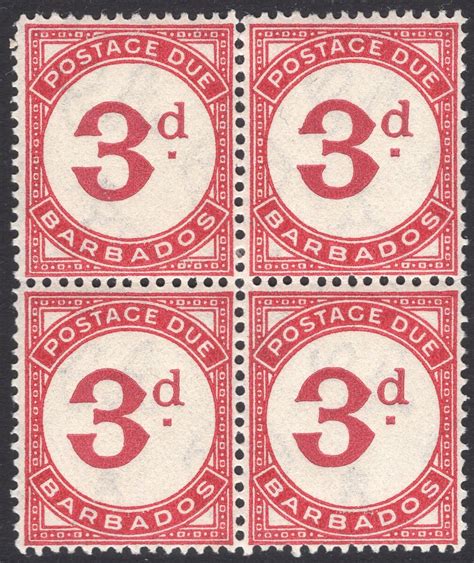 BARBADOS 1947 3d Carmine Postage Due Block Of 4 Imperium Stamps Ltd