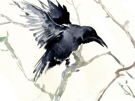 Flying Raven Artwork Black and White Art Raven Original - Etsy | Raven ...