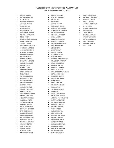 Fulton County Sheriff's Office - UPDATED WARRANT LIST. ANY INFORMATION