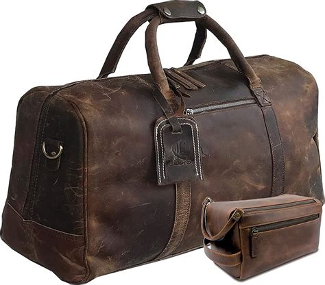 Polare Leather Duffle Weekend Travel Bag For Men With Full