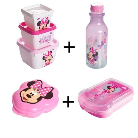 Kit Minnie Rosa Para Lancheira Infantil Conjunto Potes Minnie