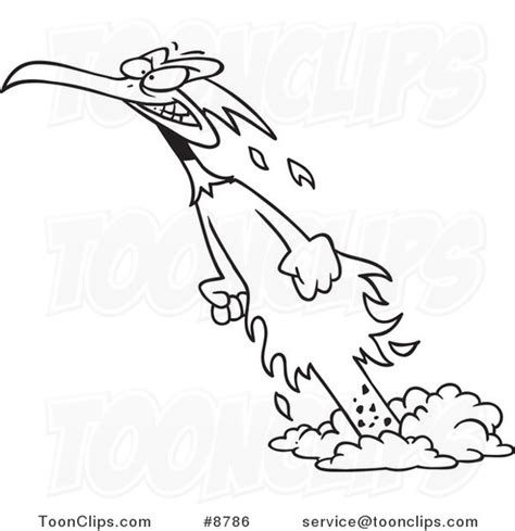 Cartoon Black And White Line Drawing Of A Phoenix Rising From The Ashes