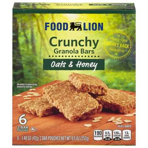 Save on Food Lion Crunchy Granola Bars Oats & Honey - 6 ct Order Online Delivery | Food Lion