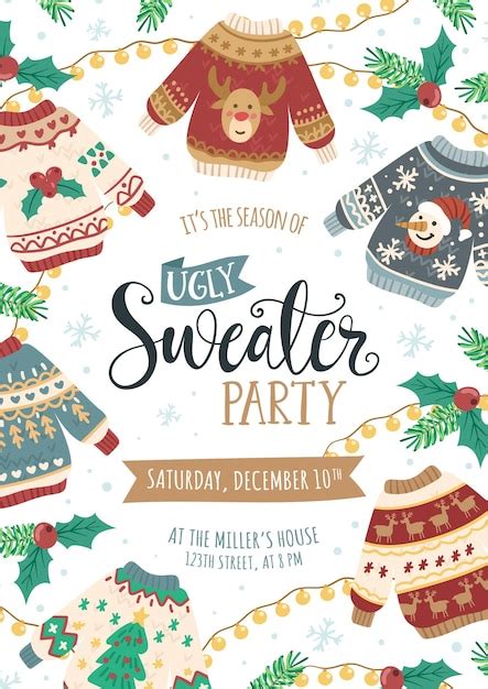 Premium Vector | Ugly sweater party invitation template