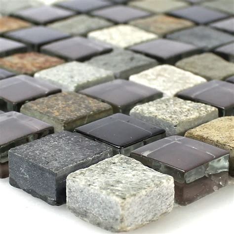 Glas Quarzit Naturstein Mosaik Fliesen Grau Braun Ds