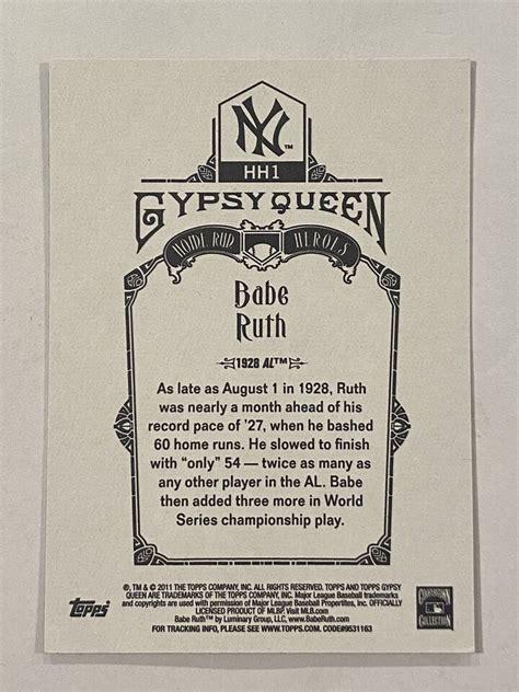 Babe Ruth 2011 Topps Gypsy Queen Home Run Heroes EBay