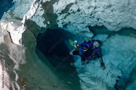 halocline effect while diving in cenotes cave in Mexico Stock Photo ...