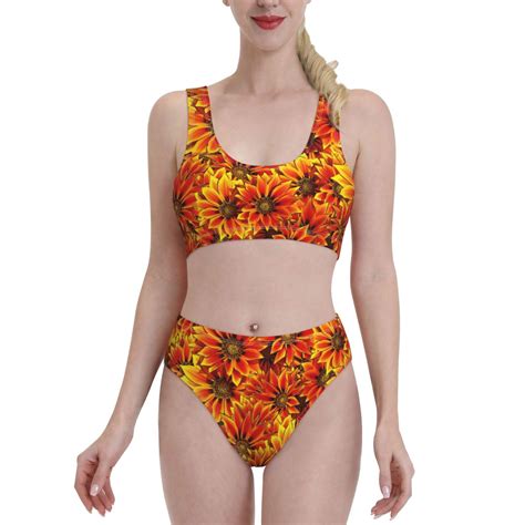 Lukts Women High Waisted Bikini Set Sunflower Swimsuit Piece Bathing