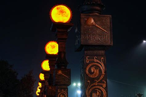 Ayodhya Road In Ayodhya Adorned With Sun Themed Pillars Ahead Of