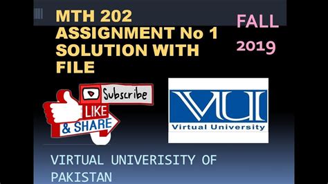 Mth 202 Assignment No 1 Solution Fall 2019 YouTube