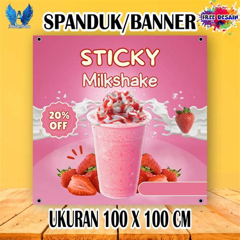 jual cetak spanduk cetak banner sticky milk pink costom desain shopee