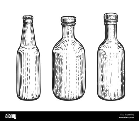 Glass Bottles Set Alcoholic Beverages Sketch Vintage Vector Illustration Stock Vector Image