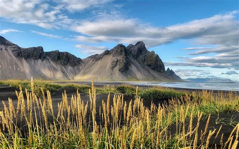 Vestrahorn Mountain Iceland Clouds Sky Landscape Sea HD Wallpaper