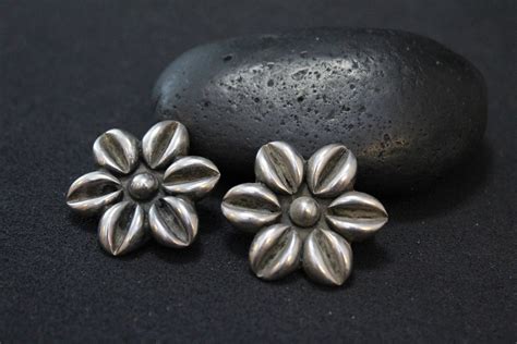 Sterling Silver Flower Clip On Earrings Large Sterling Flower Earrings