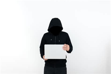 Premium Photo Man Standing With Laptop Presenting Cyber Security