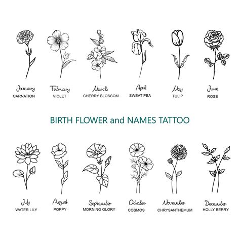 Birthday Flowers and Names Tattoo 3 Birth Month Flowers Bouquet Three ...